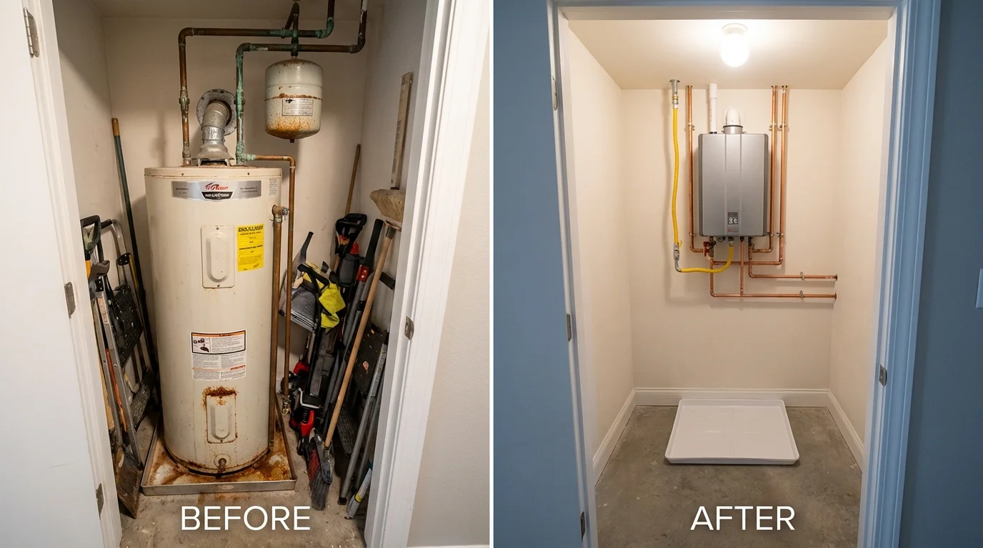 Tank water heater versus wall-mounted tankless unit comparison for Menlo Park, CA homeowners