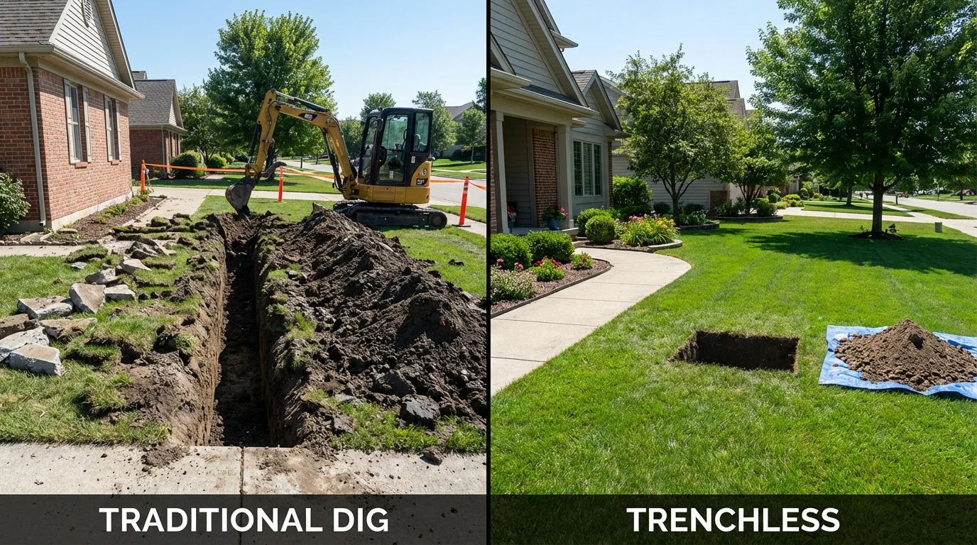 Trenchless sewer repair with minimal yard damage versus traditional excavation in Menlo Park, CA